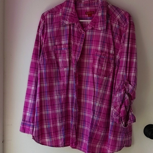 Pink striped button up blose. - Picture 1 of 4
